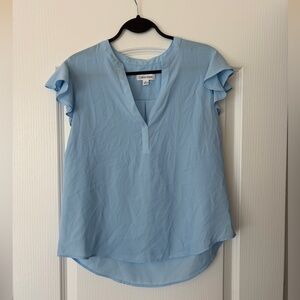 Calvin Klein Pale Blue V-Neck Ruffle Sleeve Blouse